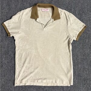 Orlebar Brown Cream Polo with Brown Collar- Cotton- Portugal- Men’s XL
